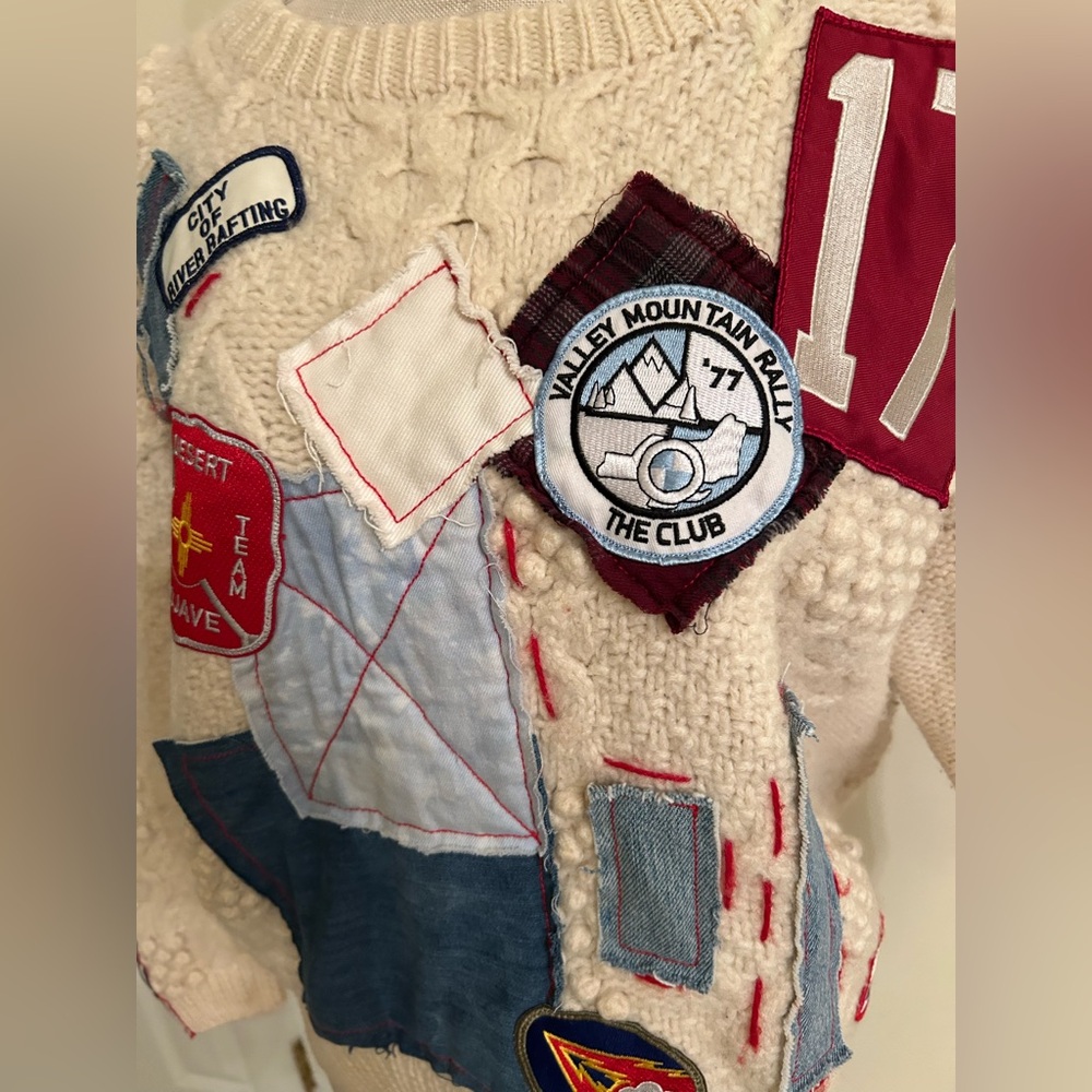 Free People Riley 1880 VINTAGE PATCHED UP SWEATER Patchwork Wool size L - Picture 4 of 13
